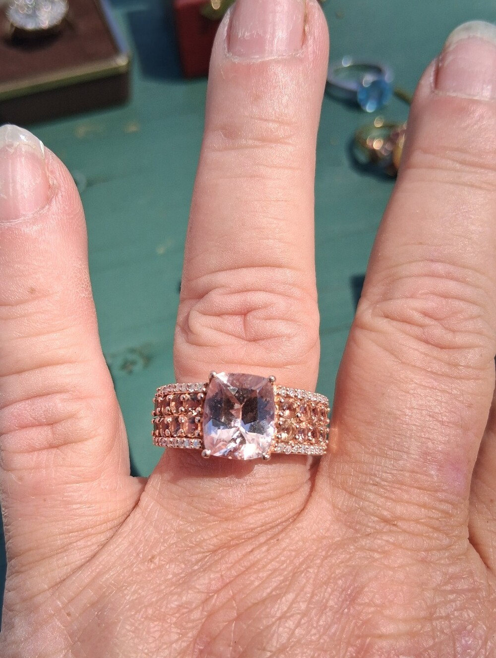 10Kt Rose Gold 3 Carat Morganite and Diamond Ring Size 8